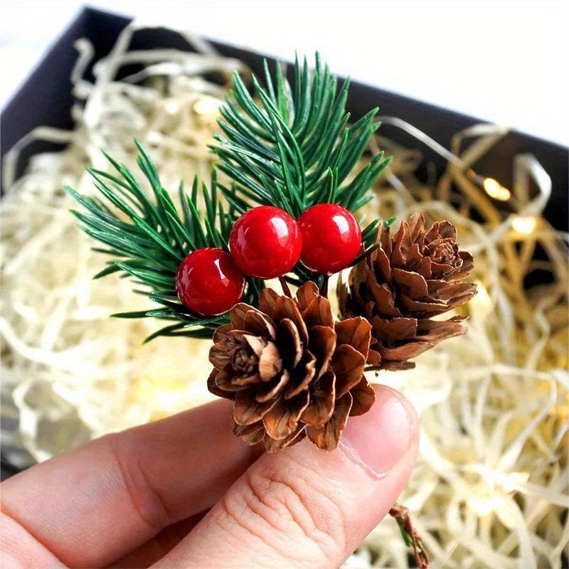 10Pcs Christmas Decoration Artificial Pine Branches Fake Plant Flower Christmas Pine Nuts Cone Decoration