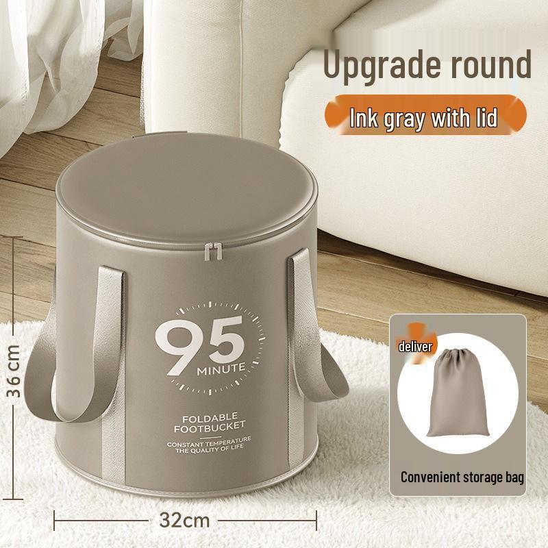 Мультяшное изолированное складное ведро для ножной ванны с крышкой - Портативное, утолщенное для глубокого замачивания