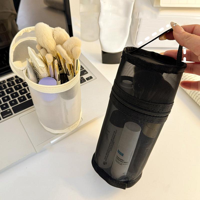 1 шт. сетчатая сумка для хранения кистей для макияжа двойного назначения, портативный чехол для кистей, простой держатель-ведро для кистей большой вместимости, дорожный стенд-ап кошелек