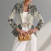 Новейший трендовый женский блейзер элегантного стиля кимоно с принтом, вязаный женский костюм