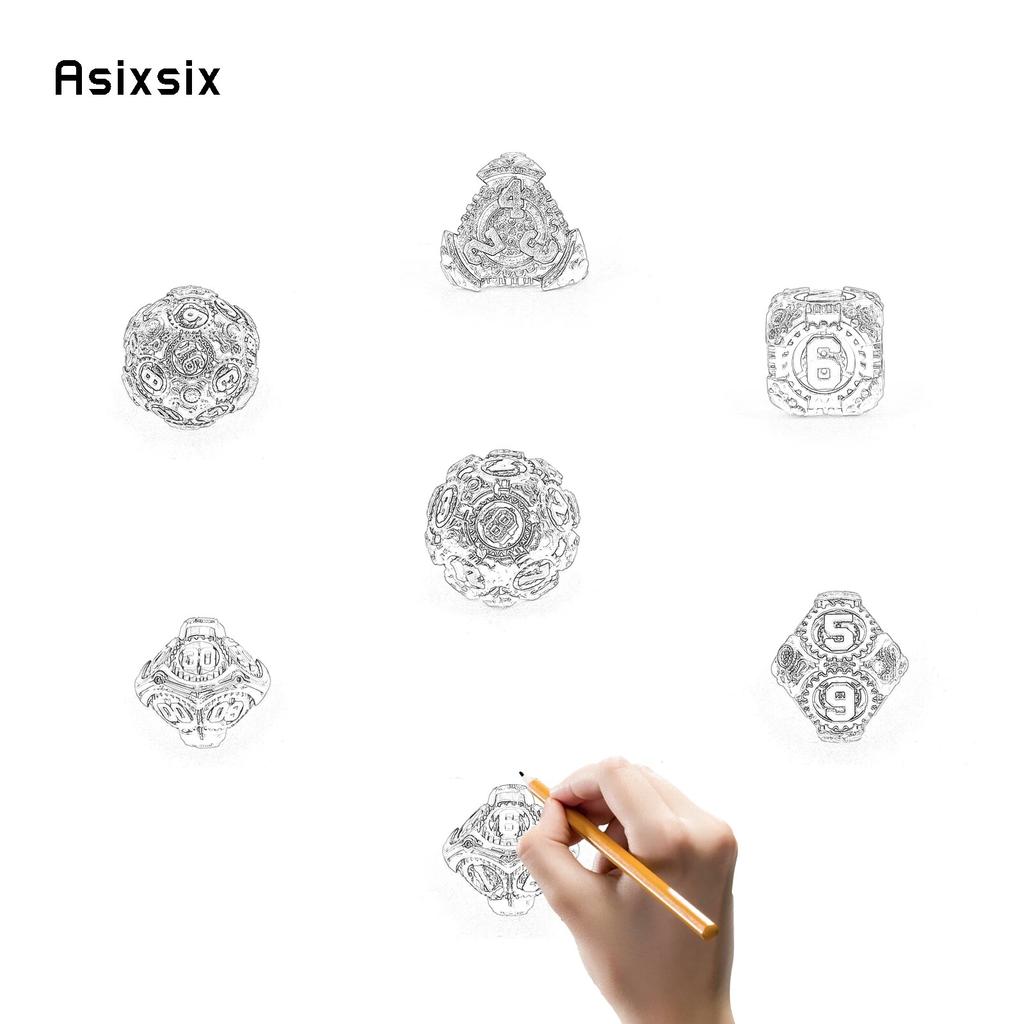 7 Pcs Green Black Gear Wheel Metal Dice Solid Metal Polyhedral Dice Set Suitable for Role-Playing RPG  Board Game Card Game