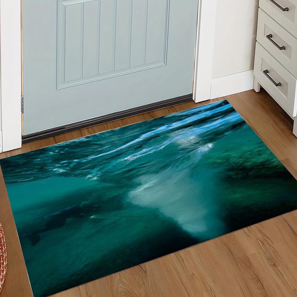 3D Коврик для двери с рисунком океанского водоворота, Реалистичный морской вихрь с лодкой, Пляжные волны, Нескользящий коврик для пола для домашнего декора прихожей