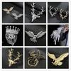 "Men's Luxury Suit Brooch: Crown Lion, Eagle, & Deer Head Design"