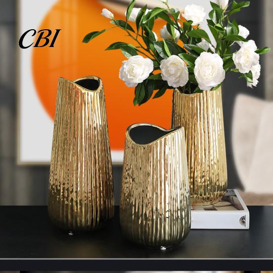 Asymmetrical Vase Gold Ceramic Vases, Decorative Flower for Fresh Flowers Home Decor And Dried Arrangements, Light Luxury Gift Set