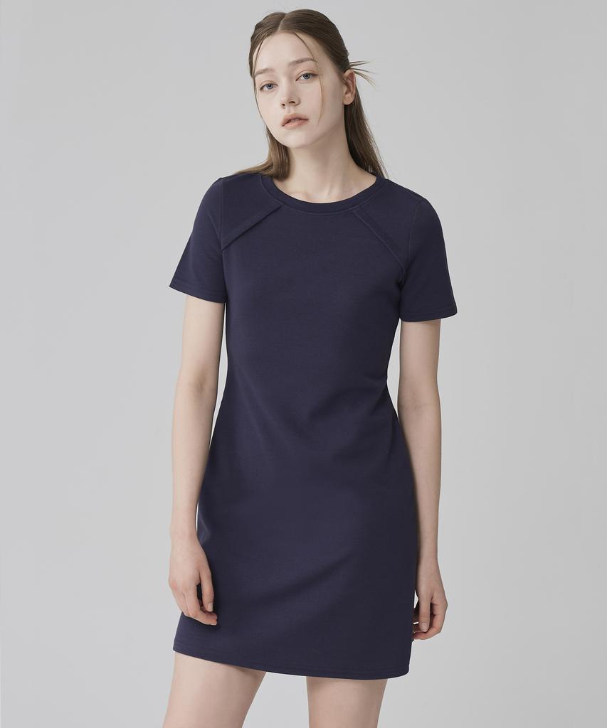 Hye Young Kim A-Line Short Sleeve Pique Dress - Navy