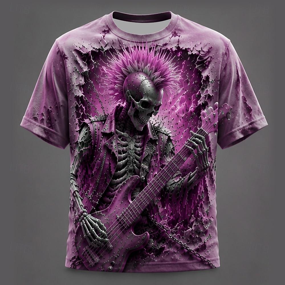 Halloween Men's Skull Bone T-shirt 3D Printed Gothic Style Short Sleeved Streetwear Casual and Fashionable Round Neck Clothing