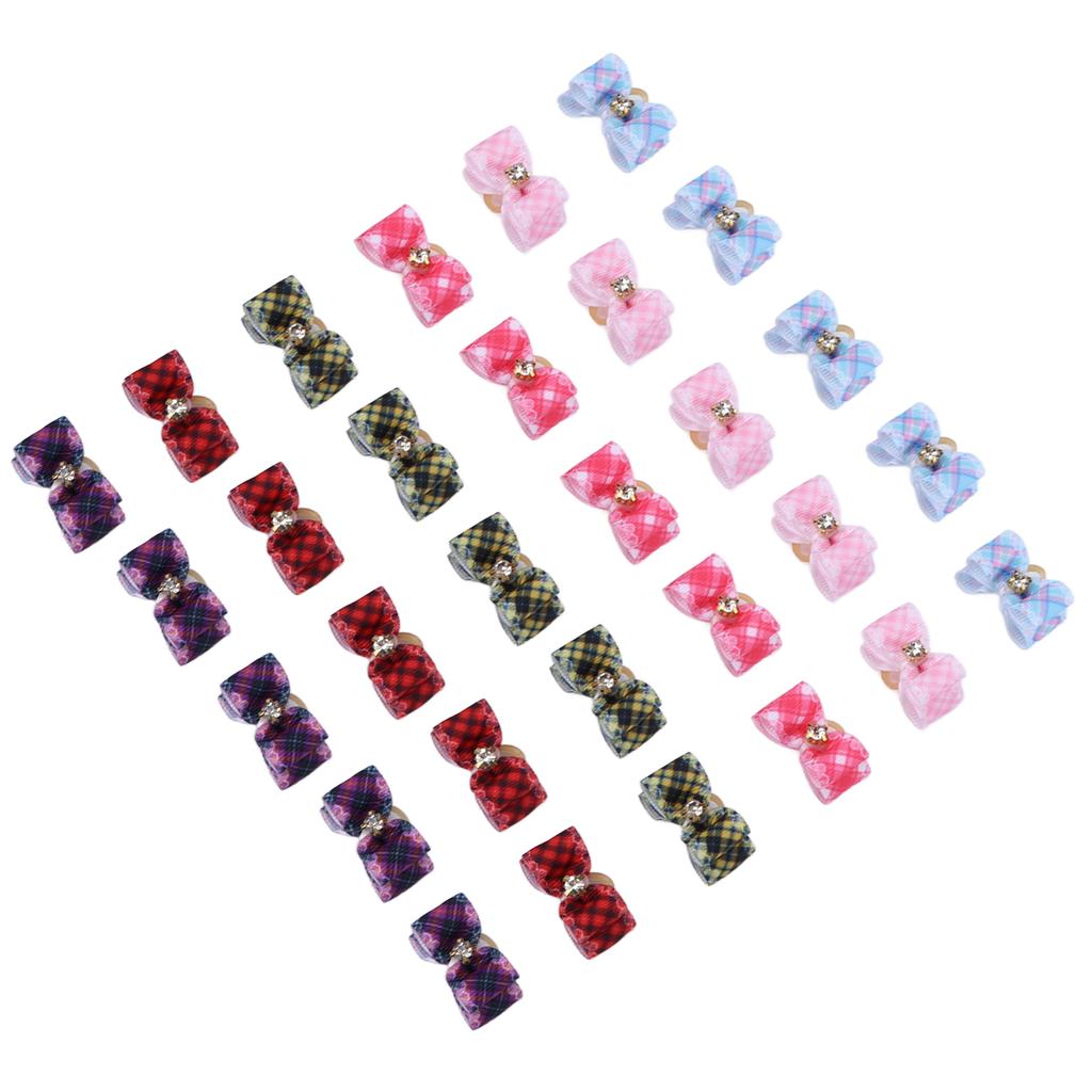 30Pcs Pet Grooming Bowknot Dog Cat Rubber Band Tiny Colorful Lattice Pet Accessory