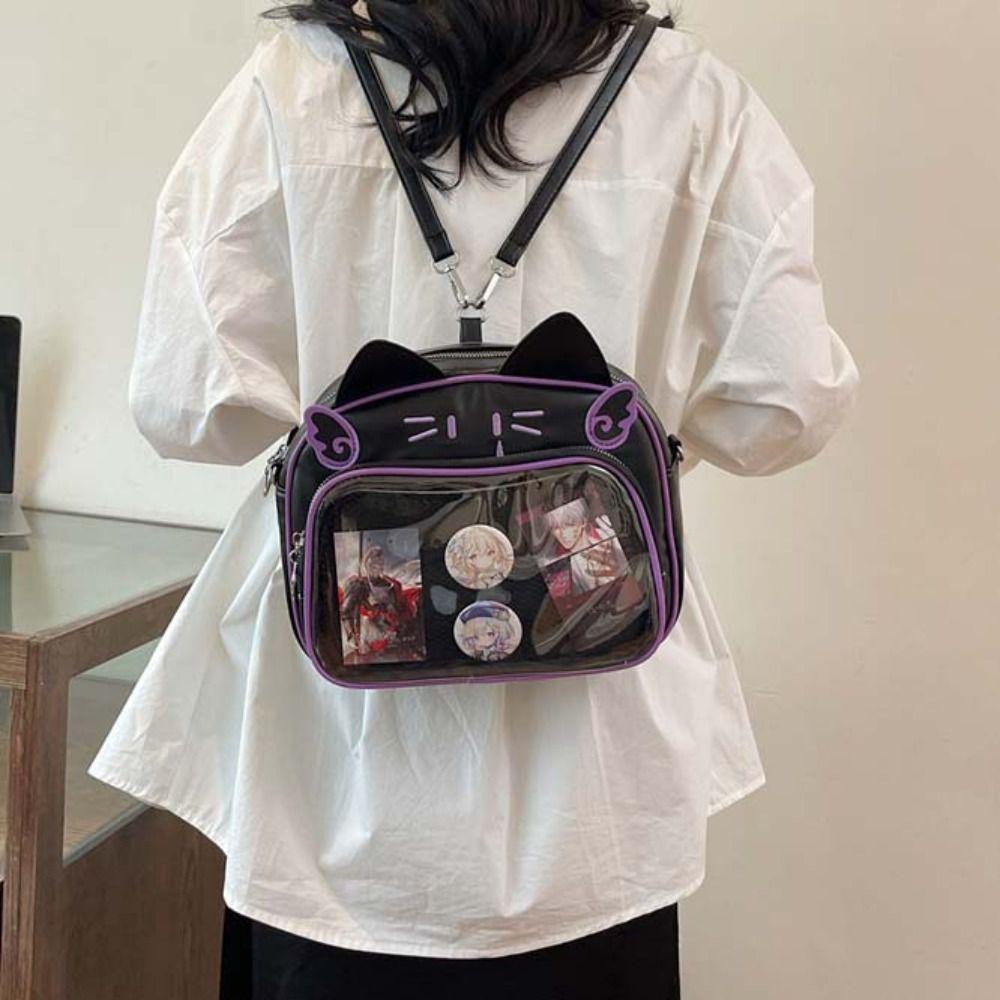 Сумка на молнии Каваи Кошка Итабаг Хлопковая кукольная сумка Модные рюкзаки Смешной прозрачный карман Дети