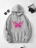 Butterfly and Letter Print Drawstring Hoodie Casual Long Sleeve Kangaroo Pocket Hoodie Women's Clothing Pullover Fashion Y2K
