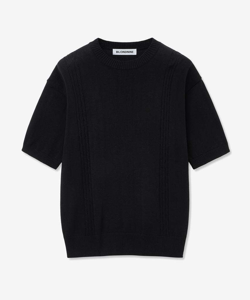 BLOND9 Soft Cable Round Short Sleeve Knit_Black