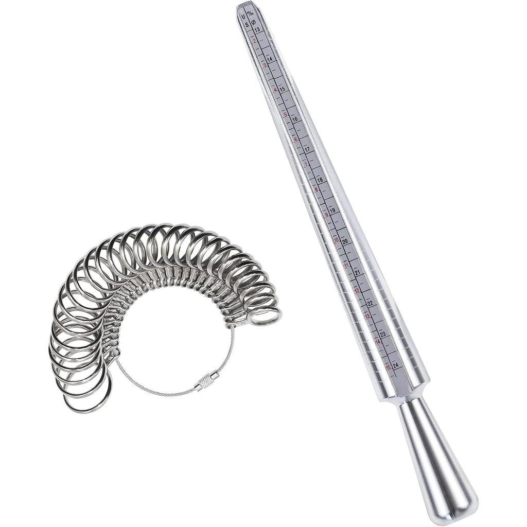 Ring Sizer Measuring Tool Kit, Aluminum Ring Mandrel Sizer Stick with 27 PCS Stainless Steel Ring Gauge Set, US Sizes 0-13 Finger Sizing Tool