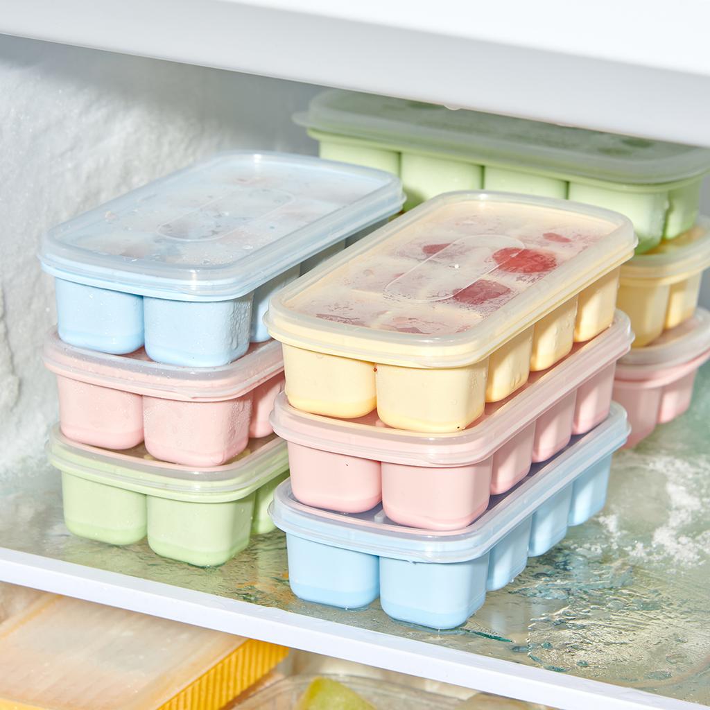 Ice Cube Tray With Lid Refrigerator Silicone Ice Mold Reusable 8 Grids Ice Cube Maker Kitchen Accessories Ice Cube Box