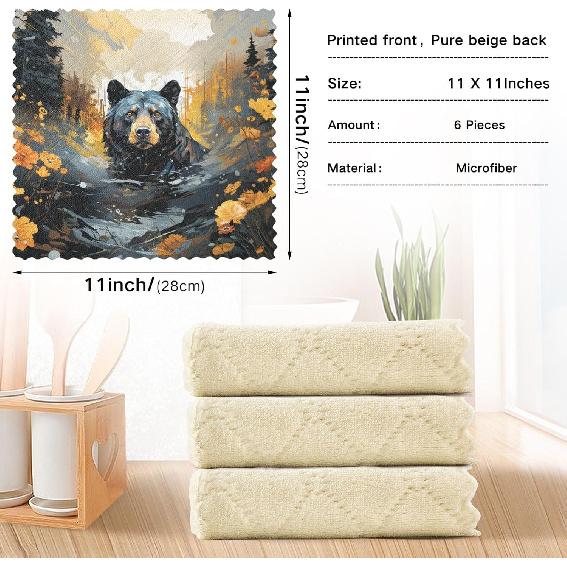 Bolaz Dish Cloths Dish Towels Kitchen Towels 6 Pack Sets Absorbent Black Bear Soft Decorative Reble Nonstick Oil Washable
