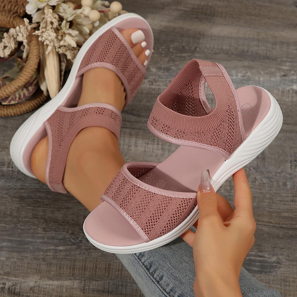Fashion Women Summer Fashion Sandals Mesh Casual Fish Mouth Sports Sandals Large Size Flying Woven Flat Shoes Sandalias Mujer
