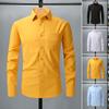 Men Spring Fall Dress Shirt Turn-down Collar Slim Fit Stretchy Single-breasted Long Sleeves Pure Color Mid Length Formal Business Event Office Top