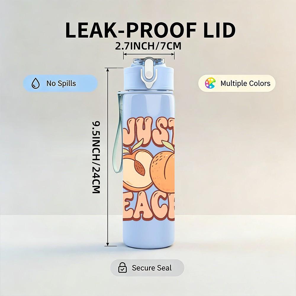 1PC Just Peachy Peach Fruit Cartoon Print 750ml Color Plastic Sports Water Bottle Leakproof Flip Straw Lid Suitable for Sports Office Home Use