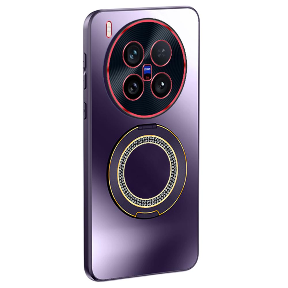 For Vivo X200 Ultra 5G Phone Case with Diamond Ring Holder Dual-Color Lens AG Skin-Feel Matte Cover