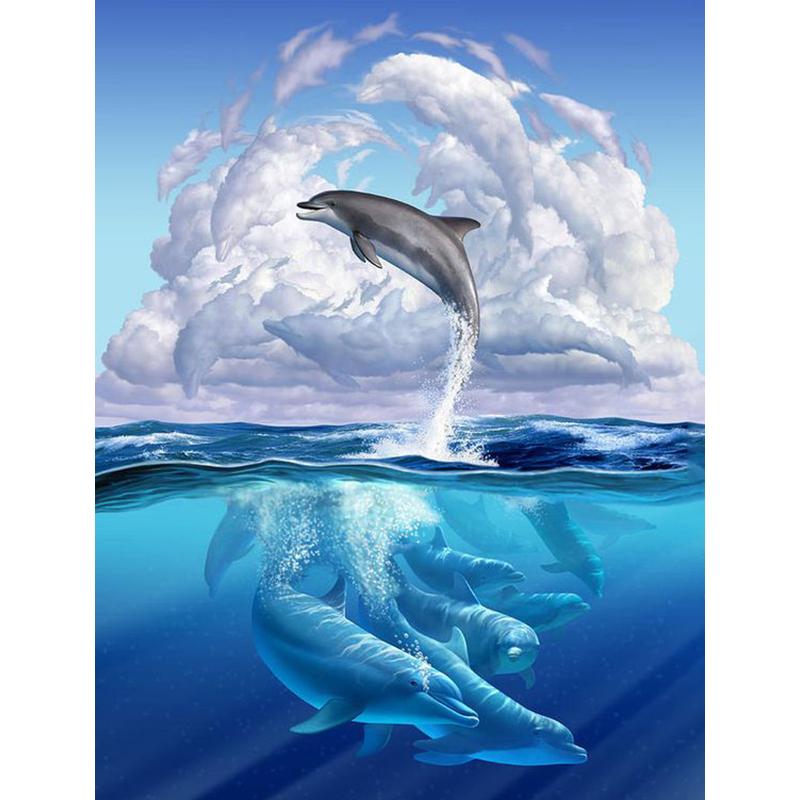 5D DIY Diamond Painting Full Round Animal Dolphin Diamond Embroidery Painting Cross Stitch Kit Home Decoration Rhinestone Gift