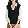 [BN1 select] трикотажный жилет женский весна осень Красивый жилет с V-образным вырезом топы женская одежда одежда Весенние вещи Осенние вещи свитер 30-е 40-е 50-е черный