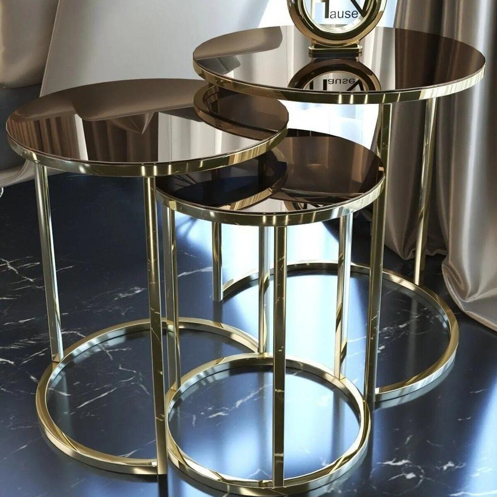 Золотой металлический 3 шт. Столик для раскладывания, бронзовый зеркальный журнальный столик для гостиной, домашнего офиса, мебельный аксессуар и роскошное украшение