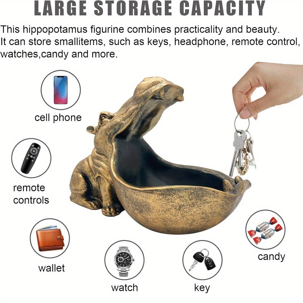 1pc Unique Hippopotamus Statue Storage Resin box,Funny Candy Dish&Key&Wrist Watch Bowl For Big Mouth Sculpture Office&Home Table Art Decor.