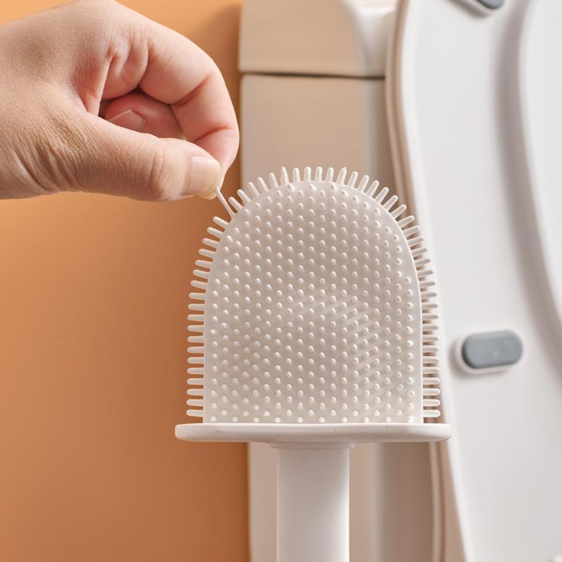 Toilet Brush Bundle Wall Mounted Toilet Brush with Drain Holder Bpa-free Silicone Flat Head Flexible Soft Bristles Cleaning Brush