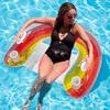 Inflatable Sequin Rainbow Seat Floating Row Outdoor Water Inflatable Seat Multifunctional with Cup Holder Floating Row