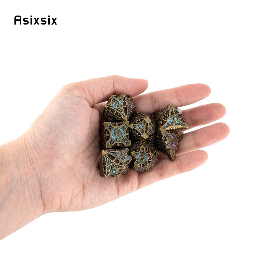 7 шт. медно-синие металлические кубики, набор твердых металлических многогранных кубиков, подходящий для ролевой ролевой игры, настольной игры, карточной игры