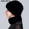 JINGERYA женская вязаная шапка из натурального меха кролика рекс, комплекты шарфов, натуральный теплый мех кролика рекс, шарфы, шапка, зимняя женская шапка из натурального меха кролика рекс, шарф