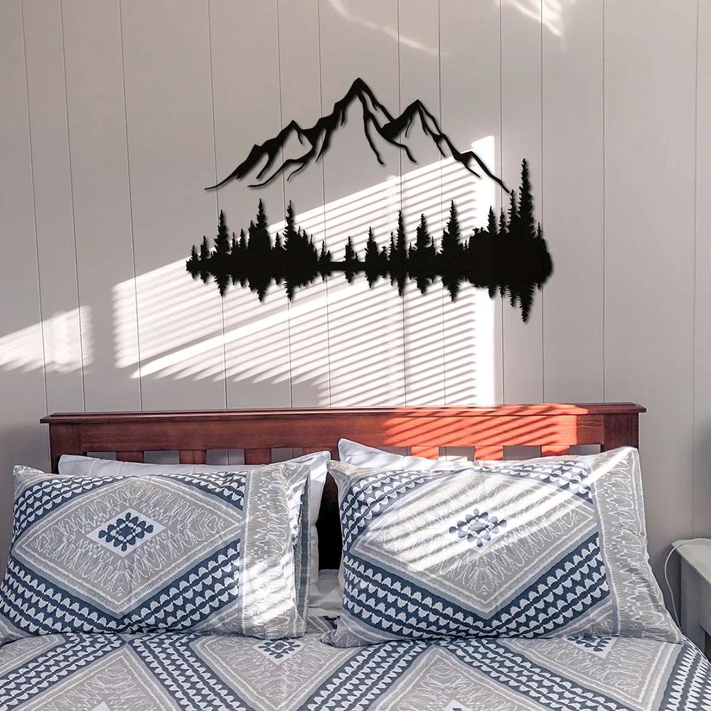 Декор для стен из металла с деревьями на холмах, горный лес, настенное искусство из металла, очаровательное украшение из леса с деревьями на холмах, горный лес