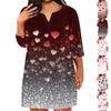 Women's Fashion Plus Size V-Neck Three-Quarter Sleeve Casual Valentine's Day Love Print Loose Dress With Pockets