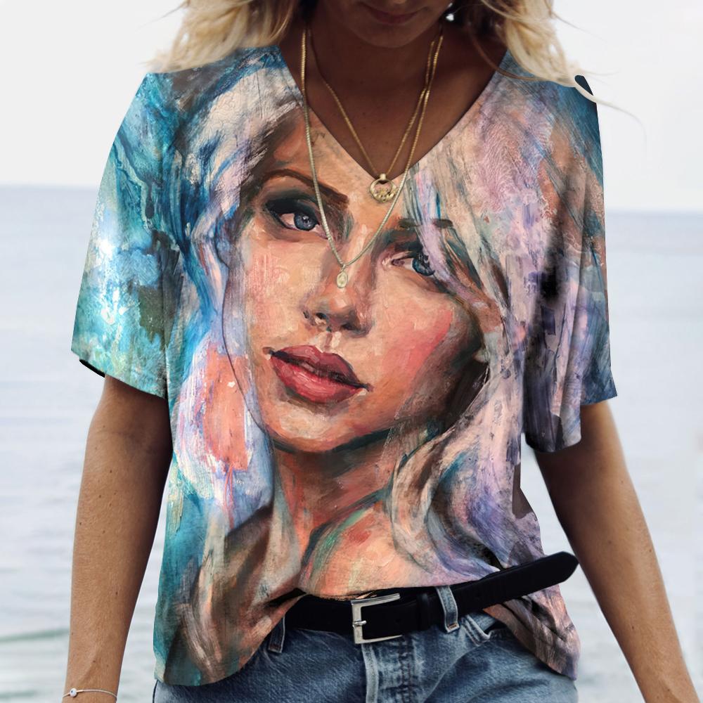 Модная женская футболка с абстрактной графикой для девочек и 3D-принтом с коротким рукавом, летняя футболка большого размера, одежда из полиэфирного волокна