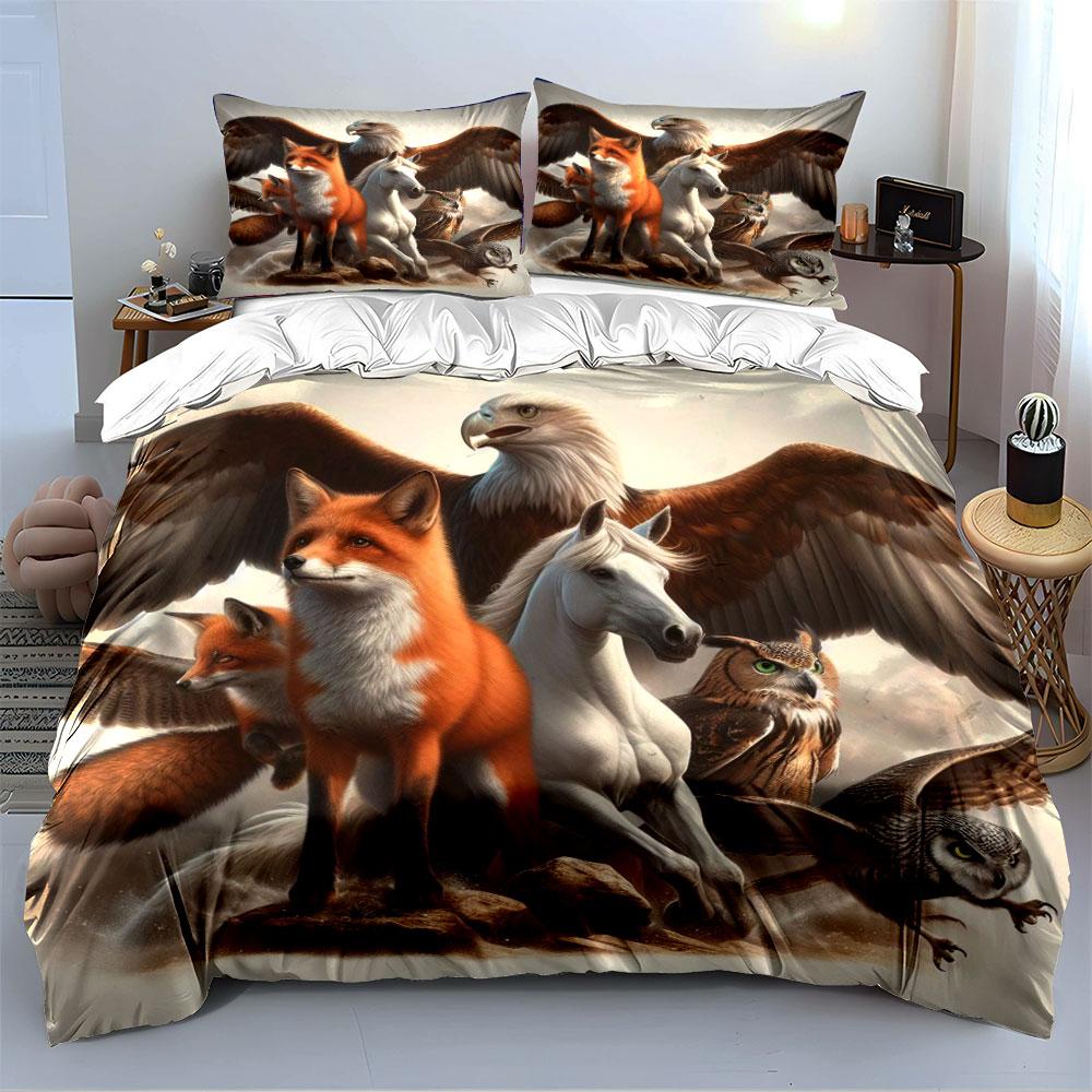 Fox Eagle Horse Owl Design Bedding Duvet Cover Set Duvet Cover Pillowcases (1 * Duvet Cover 2 * Pillowcases, without duvet insert)