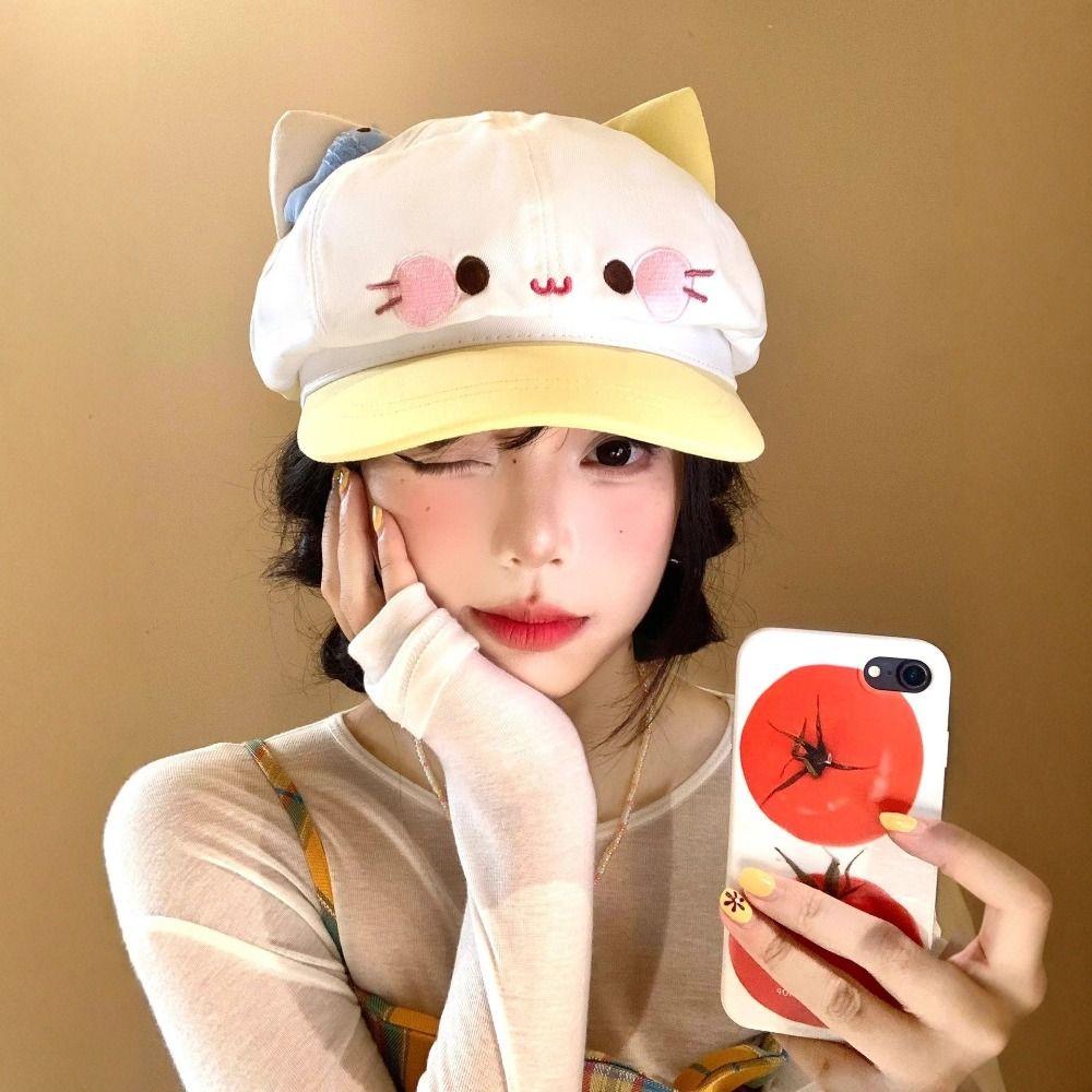 Japanese Style Cat Ears Beret Big Head Cartoon Beret Fashion Octagonal Hat Female Wear