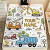 Custom Name Cartoon Car Farm Sea Creature Flannel Blanket, High quality Comfortable for All Seasons, Home Decor, Warmth and Comfort