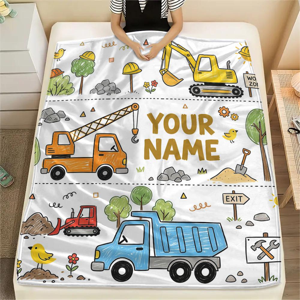Custom Name Cartoon Car Farm Sea Creature Flannel Blanket, High quality Comfortable for All Seasons, Home Decor, Warmth and Comfort