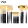 24Pcs Black Gold Cutlery Set Matte Dinnerware Western Flatware Knife Fork Tea Spoons Stainless Steel Silverware Kitchen Tableware Set