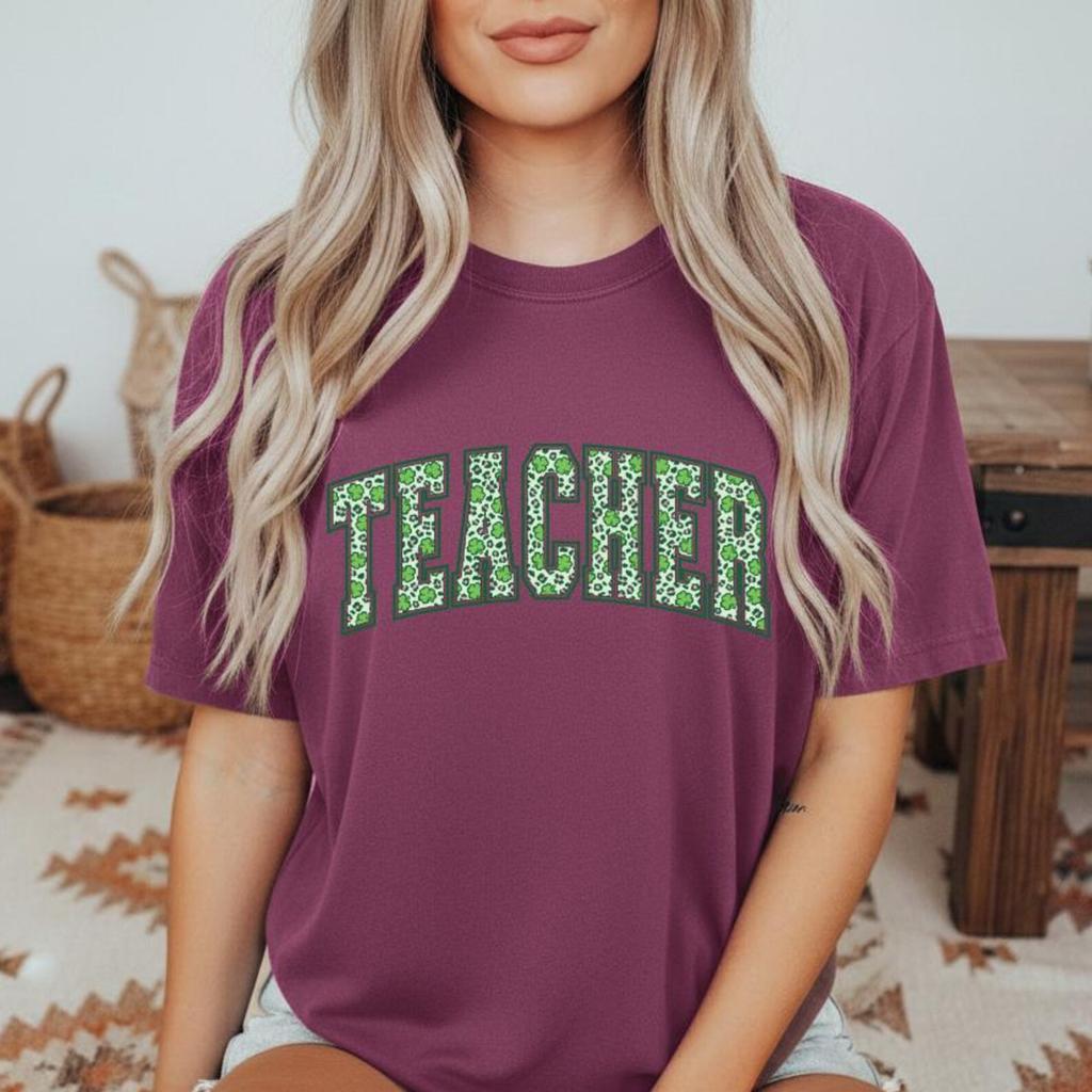 St. Patrick's Day Teacher Shirt, Lucky Shamrock Leopard Print Tee, Appreciation Gift