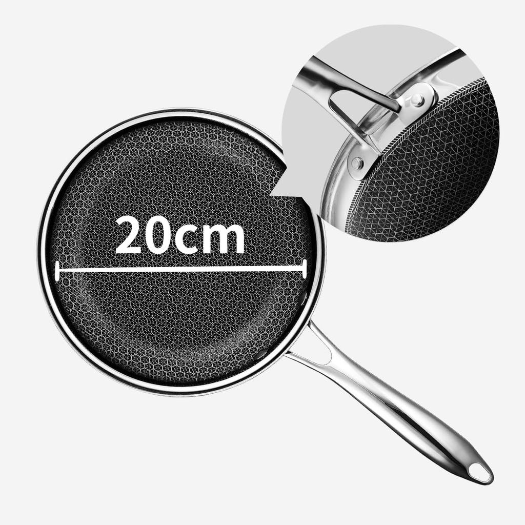 HexClad Hybrid Non-Stick Frying Pan 20cm Non-stick Coating IH/Oven/Dishwasher Safe With Tempered Glass Lid