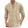 Cotton Linen Shirt Stand Up Collar Men's Shirt Casual Buttons Summer Beach Vacation Tops Grey Black White Khaki Shirts