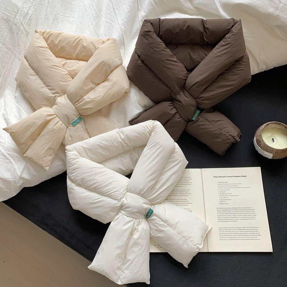 Windproof Cross Feather Shawl Korean Style Down Neck Scarf Casual Cotton Padded Scarf Hiking