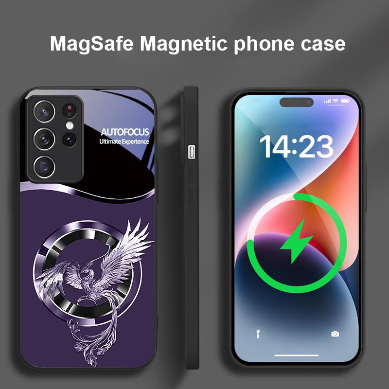 Красивый Розовый Феникс Для Samsung S25 S25 Edge S25Ultra S8 9 10 20 S21 Pro S22 Plus S23 FE S24 Ultra Magsafe Стеклянный Чехол для Телефона
