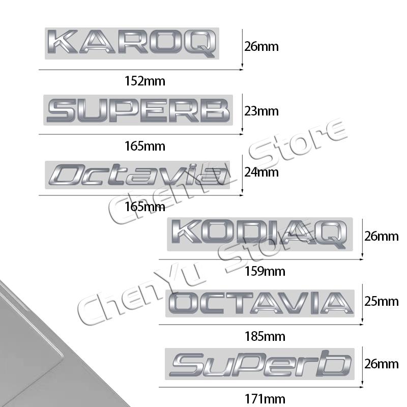 ABCDGG1 Bright Silver For Skoda Kodiaq Karoq Kamiq Superb Octavia Rapid 4X4 Fabia Yeti Metal Badge 3D Stickers Car Trunk Body Decal