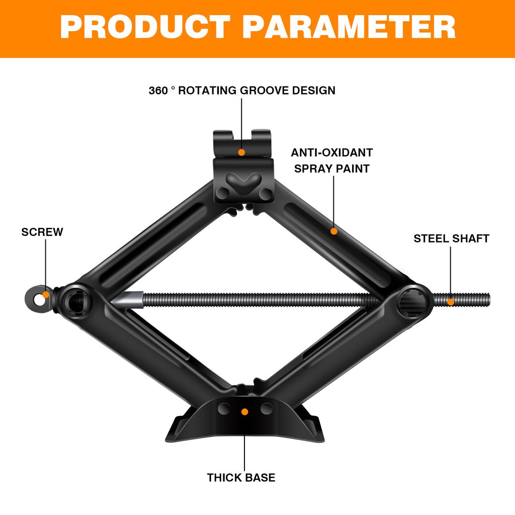 2Ton Mechanical Manual Scissor Jacks With Stabilizer Base & Handle For Car/SUV Tire Replacement And Emergency Roadside Repair