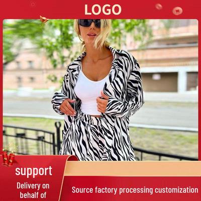 Европейский и американский кардиган с леопардовым принтом и шорты Женский летний комплект из двух предметов