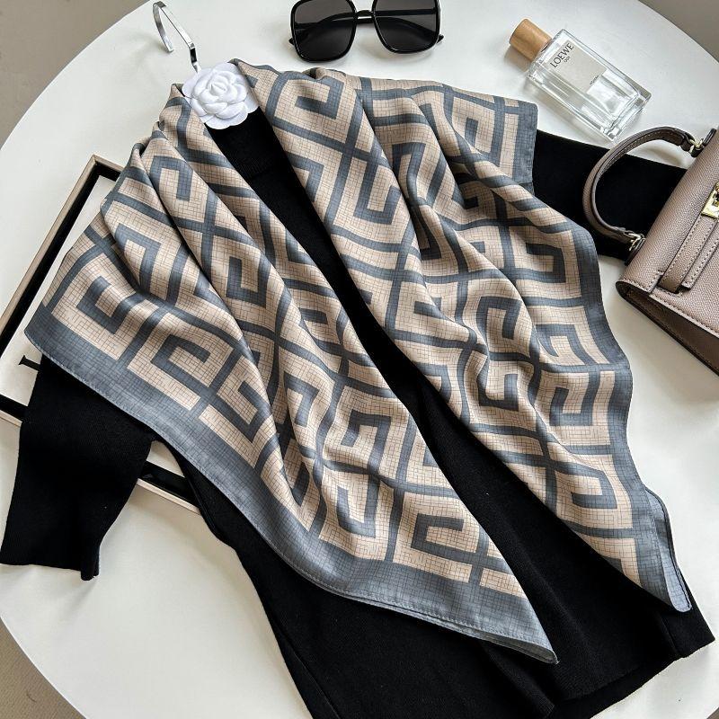 Печатный буквенный высококачественный искусственный шелк женский твил шелковый декоративный женский шелковый шарф