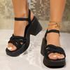 2024 Женская обувь на платформе с открытым носком, женские босоножки с пряжкой на ремешке, женские сандалии с узкими плиссированными полосками, туфли на толстом каблуке для женщин