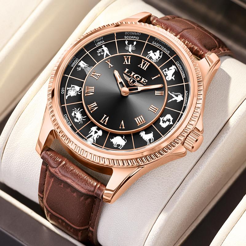 LIGE Fashion Watches Men Constellation Luxury Quartz Wristwatch 30M Waterproof Luminous Creative Gifts For Mens Watch Reloj