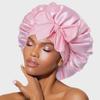 High Elastic Satin Nightcap with Wide Brim & Bow for Salon Hair Care
