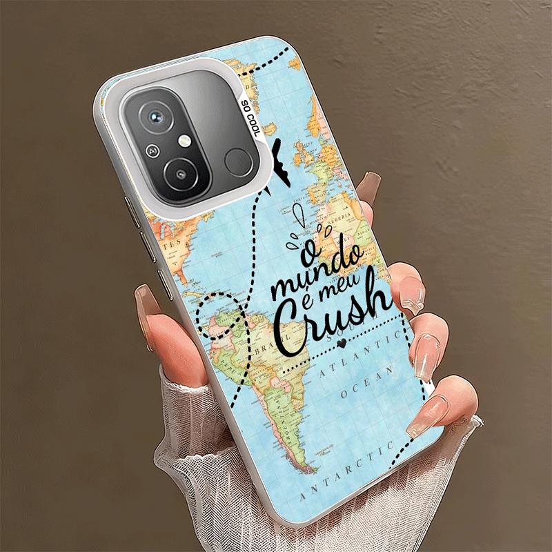 Travel Map Artistic Pattern Shockproof Phone Case for Xiaomi Poco X7 X6 X5 X3 Pro F7 Ultra M8 Redmi 15C 15 14C 13C 12C 10C 13 12